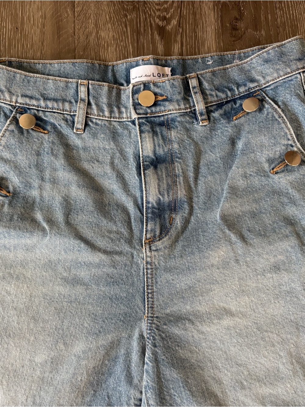 LOFT Light Blue High-Waist Denim Skirt with Button Detail